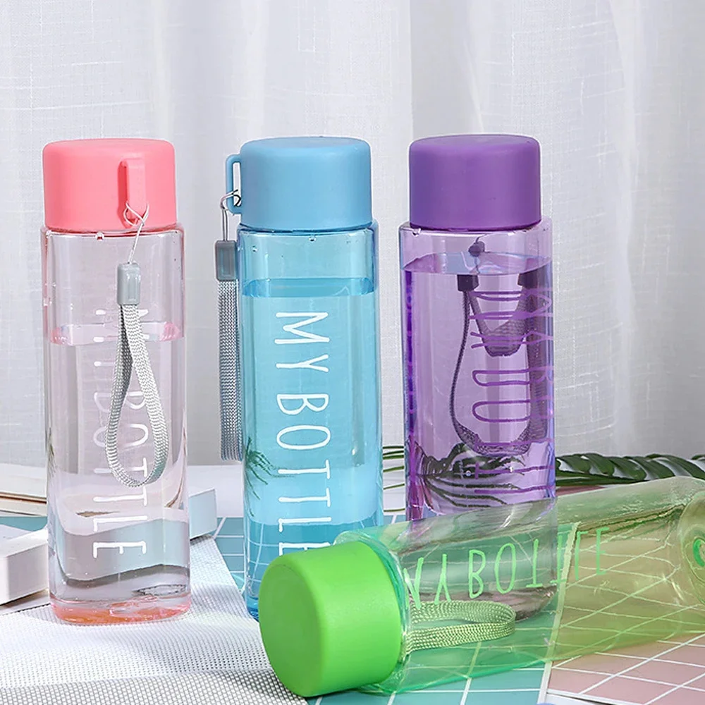 500ml Clear Square Drinking Glass in Mate Plastic Portable Water Bottle with Milk Cable for Outdoor Sports Water Bottle 1PC