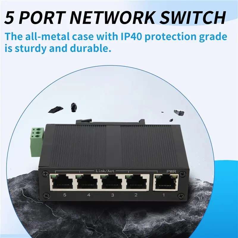 A23F-5 Port 100Mbps Network Switch Ethernet Industrial Grade Switch Unmanaged Rail Type Industrial Network Splitter