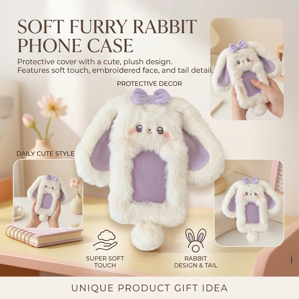 School Campus Card Holder Cute Rabbit Plush ID Case for Students Bus Pass Protector PVC Window Soft Kawaii Bag Charm Gift