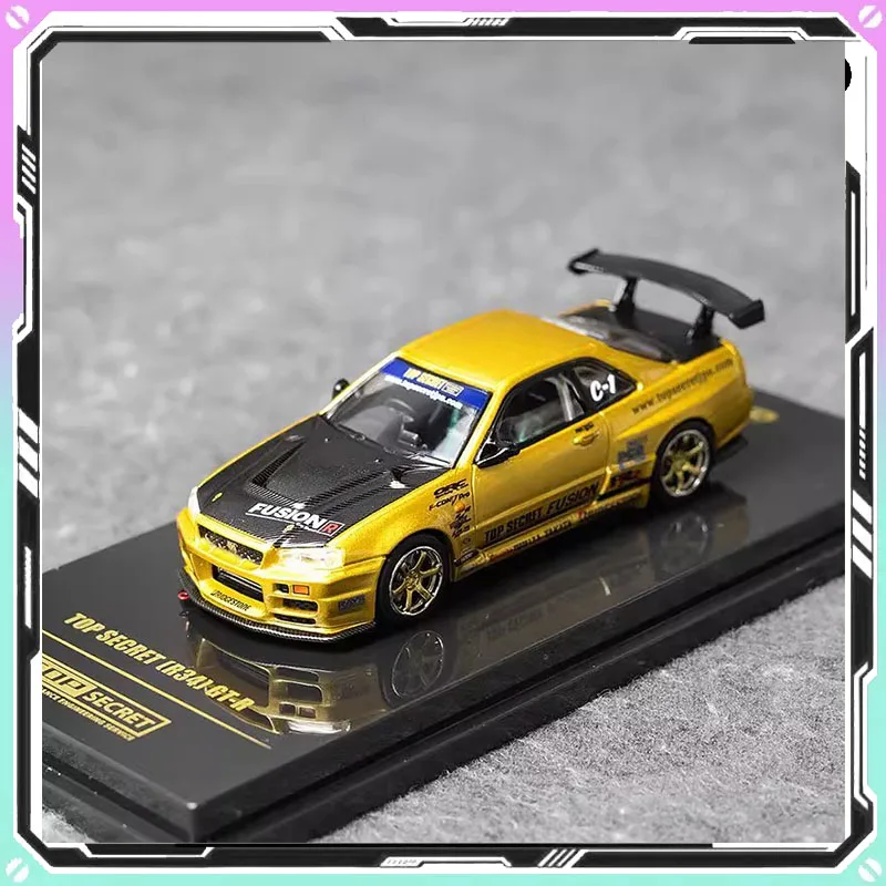 

1:64 INNO Model In Stock Top Secret R34 GT-R Gold Car Model Custom Room Collectible Toys Ornament Custom Birthday Gift Toy