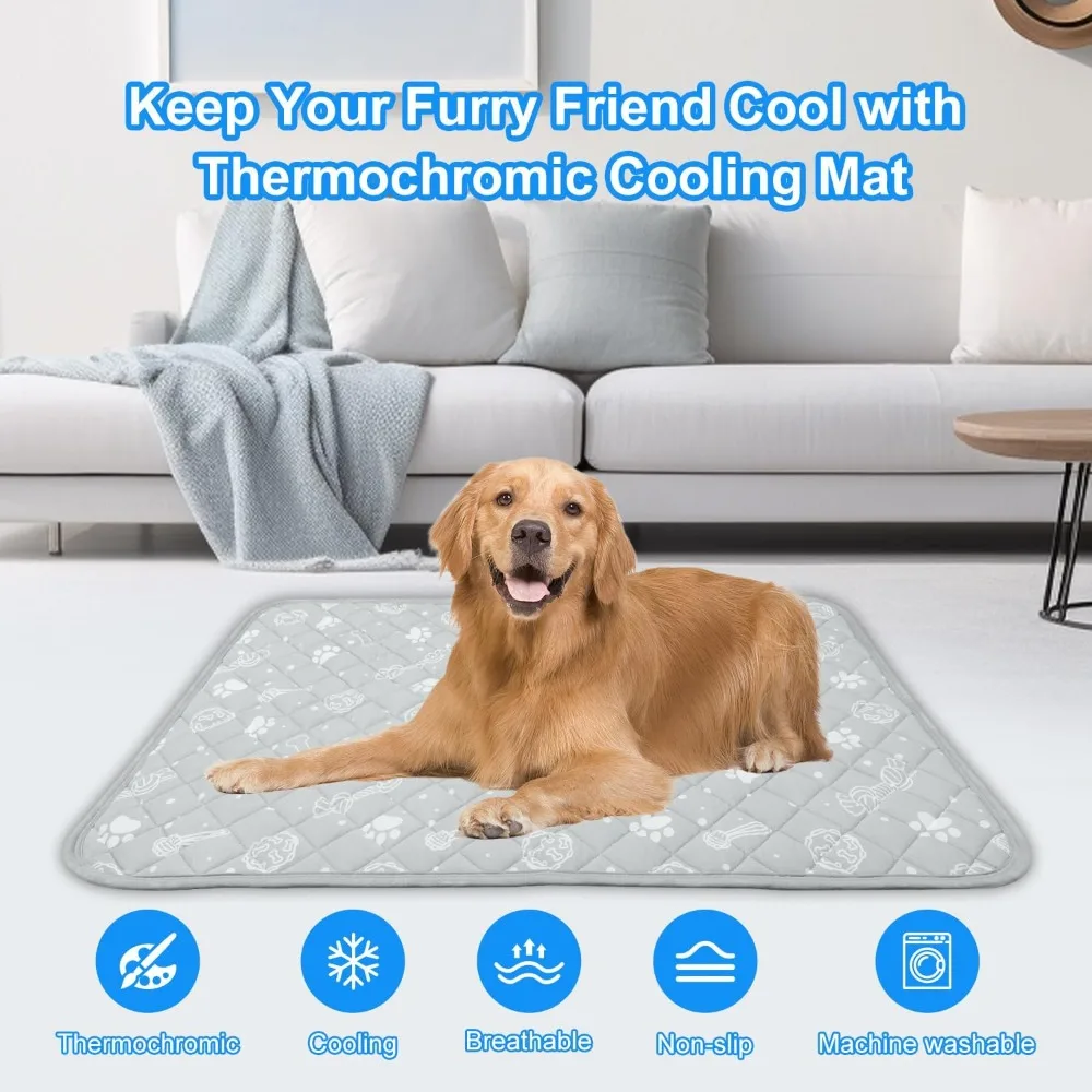 Self Cooling Mat for Large Dog 39x59 inch, Color Changing Pet Cooling Pad, Washable Non-Toxic Summer Blanket