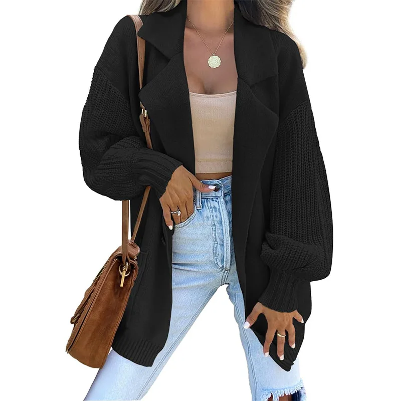 Women's Sweater Cardigan 2023 Autumn And Winter New Solid Color Suit Collar Casual Loose Large Size Knit Sweater