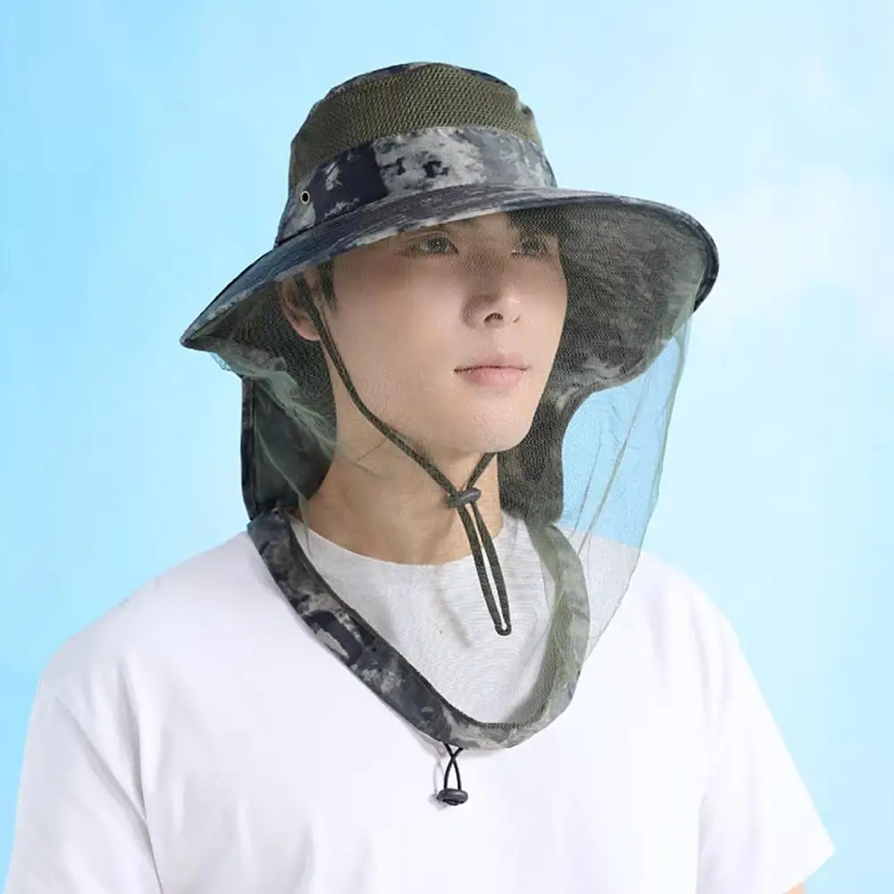 Anti Mosquito Fishing Cap Outdoor Mosquito Head Mesh Nets Breathable Gardening Hat Insect-Proof Hat For Hiking Camping Fishing