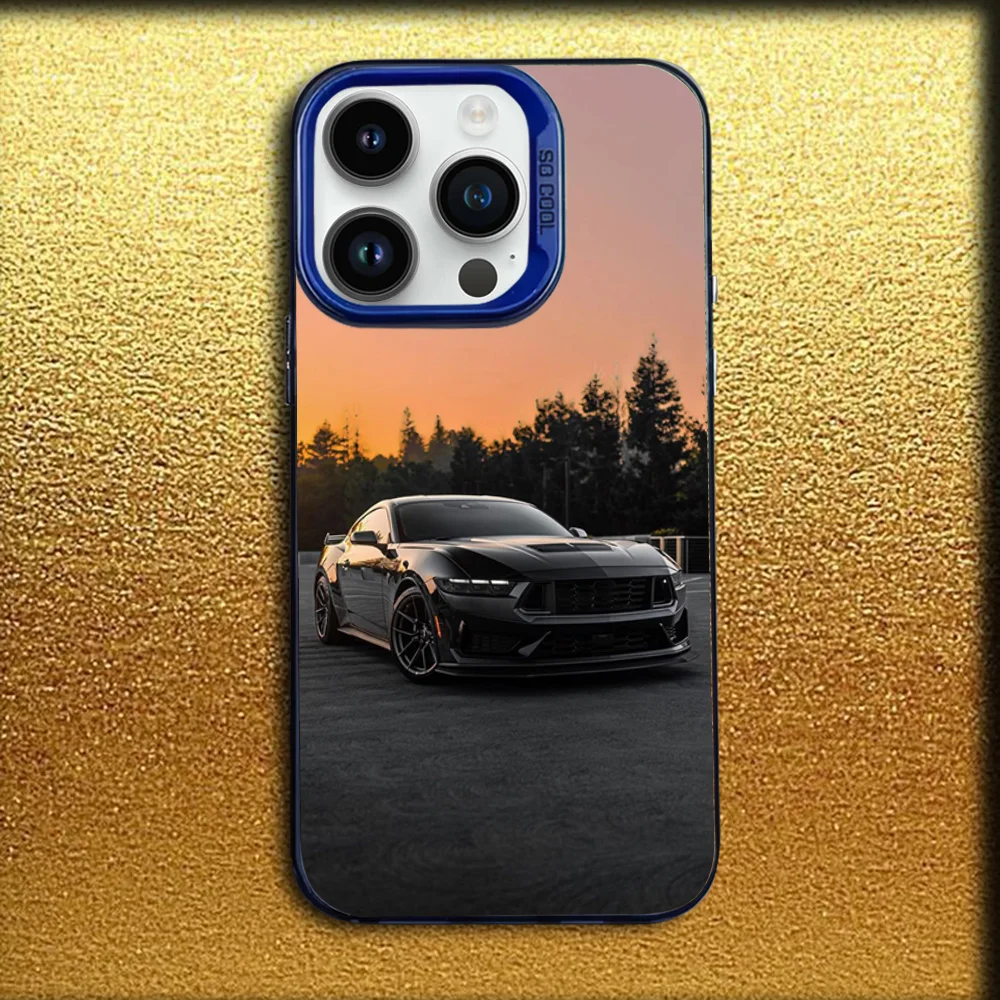 حافظة هاتف F-Fords Car Mustang لهاتف iPhone 16,15,14,13,12,11,Mini,Pro,MAX غطاء سيليكون أزرق غير لامع