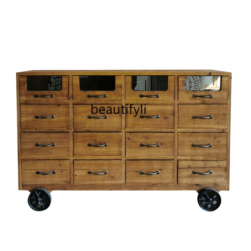 

A55 Retro solid wood decorative dining side cabinet old storage display cabinet drawer cabinet