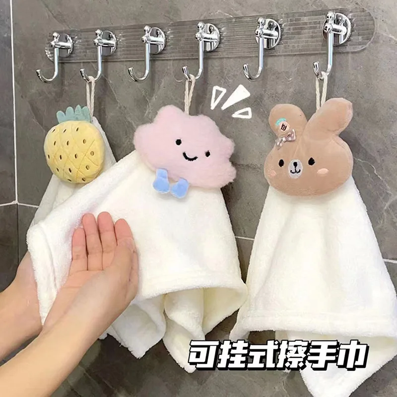 Cute Hanging Hand Towel Coral Fleece Absorbent Towel Kitchen Bathroom Hanging Hand Wiping Cloth Small Towel
