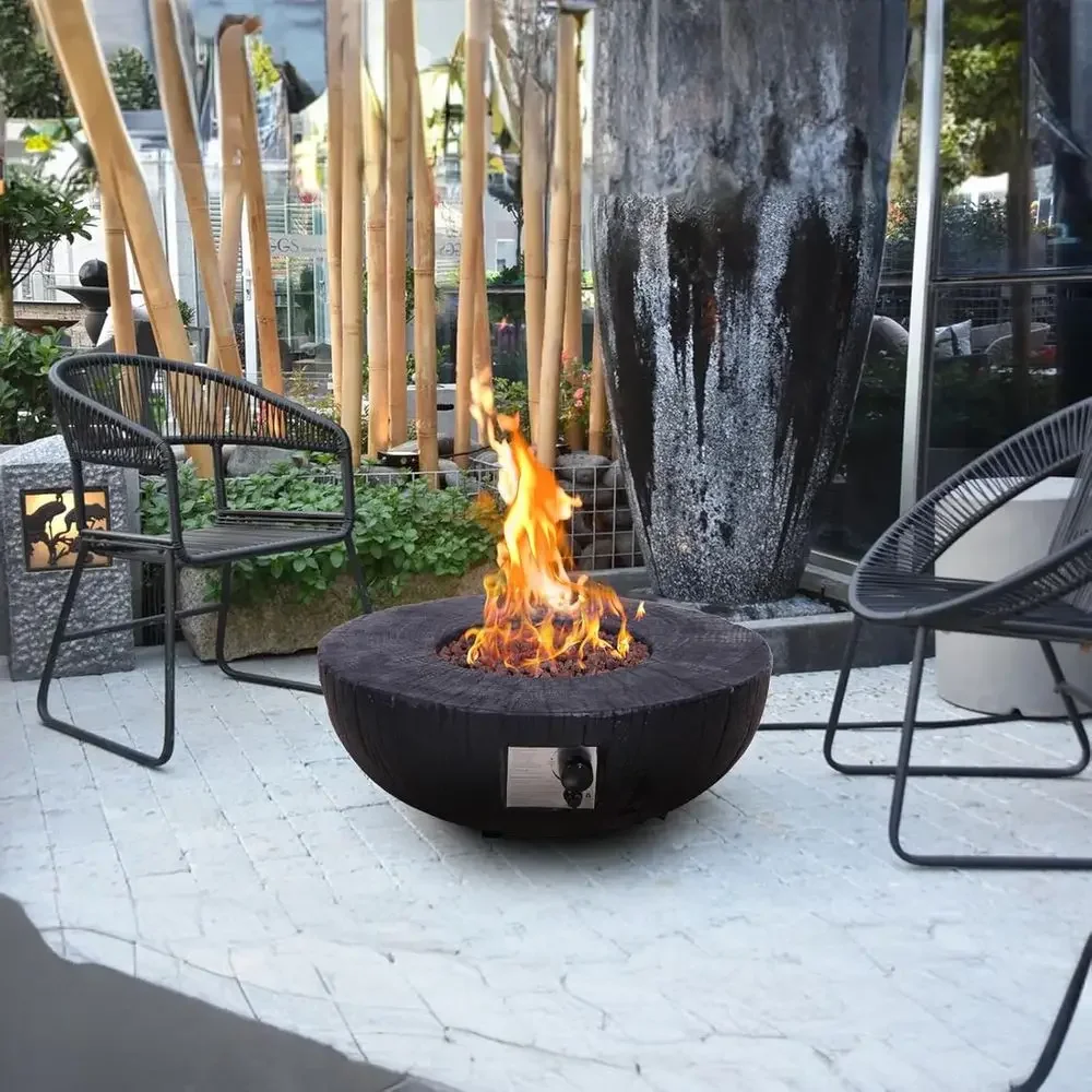 28 Round 30,000 BTU Propane Fire Pit for Outdoor Patio, Garden, and Backyard Decking, CSA Certified, Black
