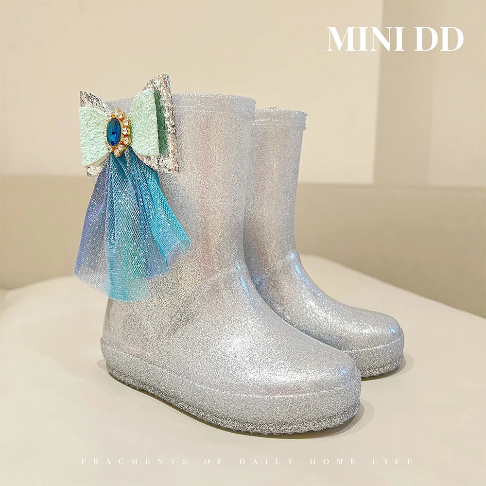 Children Shoes 2024 New Fashionable Rain Shoes Girls Princess Casual Simple Sweet Cute Girls Rain Boots Waterproof Non-slip