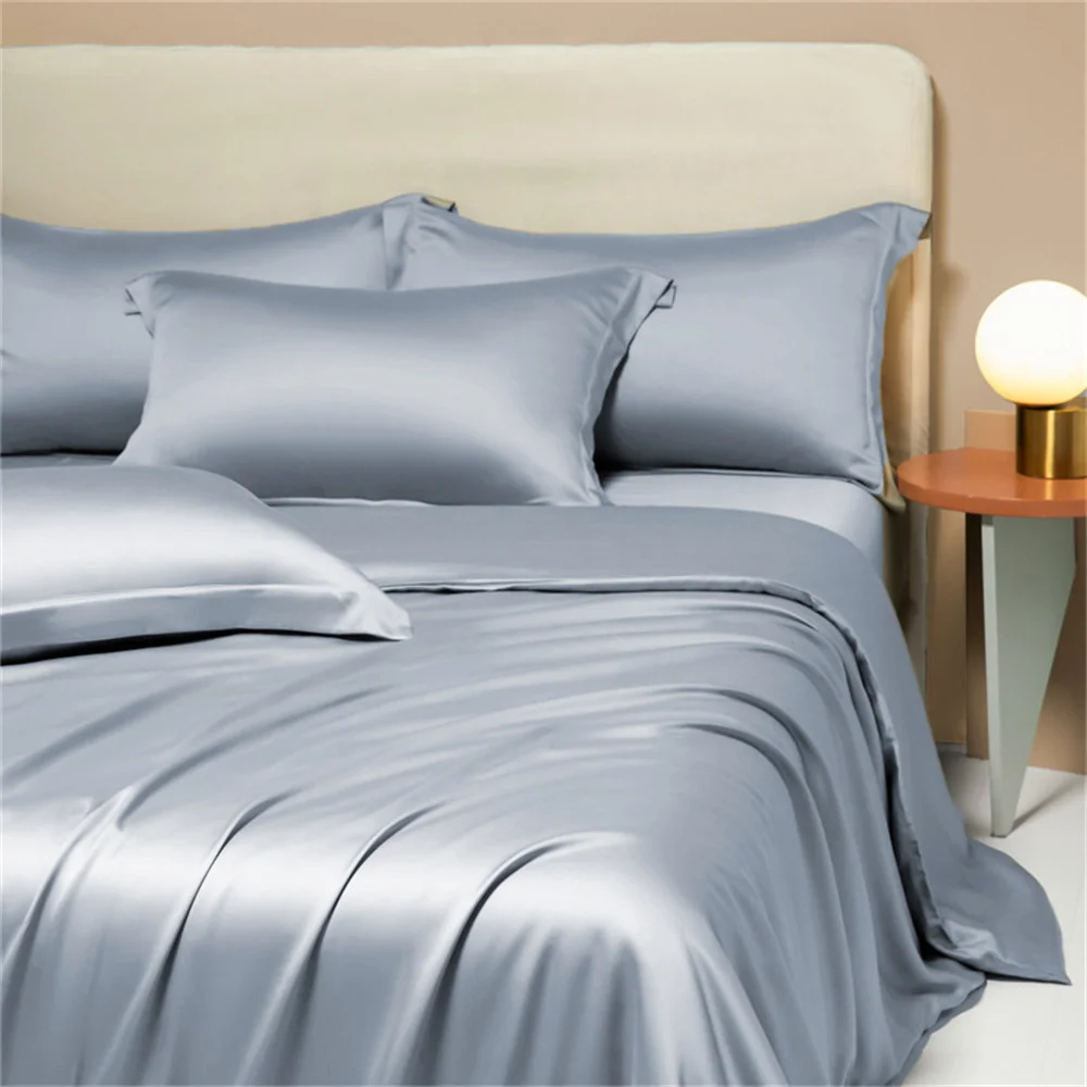 

Liv-Esthete Noble 100% Silk Bedding Set Blue Gray Summer Duvet Cover Pillow Case Bed Sheet Quilt Cover Double King Queen Sets