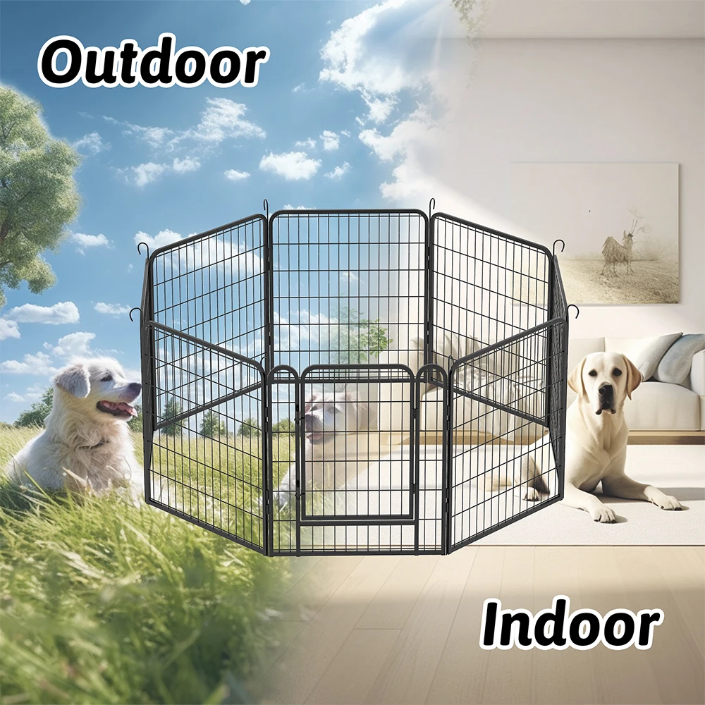 Collapsible Durable Metal Dog Playpen Panels, Heavy Duty Pet Pen with Doors for Large Dogs and Cats, Indoor/Outdoor Use