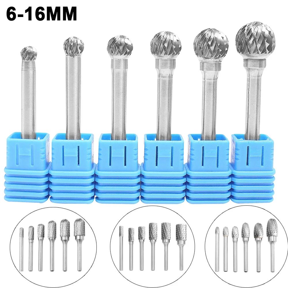 6-16mm A/C/D/E Mould Rotary Burrs Single Double Cut Tungsten Carbide Steel Rotary File Burr Set Diameter Metalworking Tools