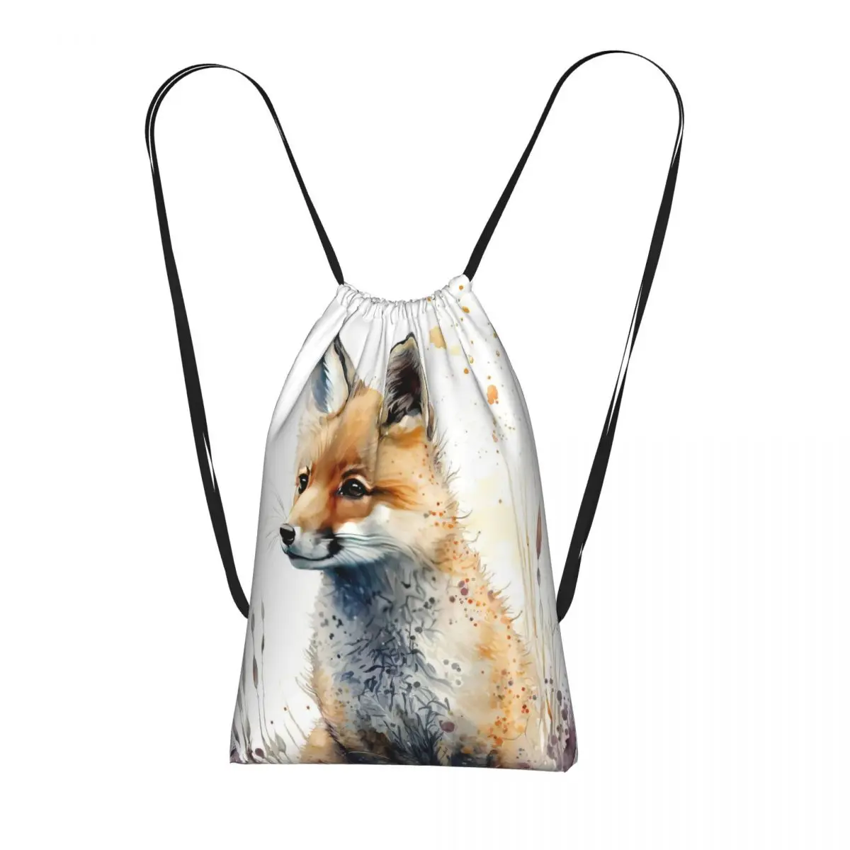 

Cute Little Fox Watercolor Painting Backpacks Casual Drawstring Bags Shoes Bag Book Bags for Man Woman Students