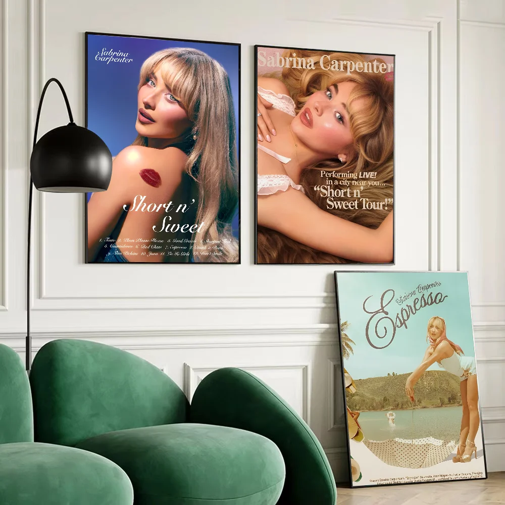 Modern Fashion Singer Sabrina Carpenter Poster Self-adhesive Art Waterproof Paper Sticker Coffee House Bar Room Wall Decor