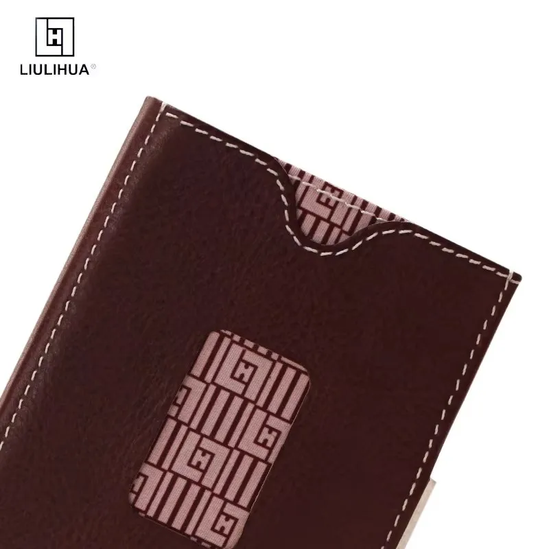 LIULIHUA Leather Multifunctional Wallet Mini Card Holder Men Unique Fashion  Wallet with Stainless Steel LockTrihold same wal
