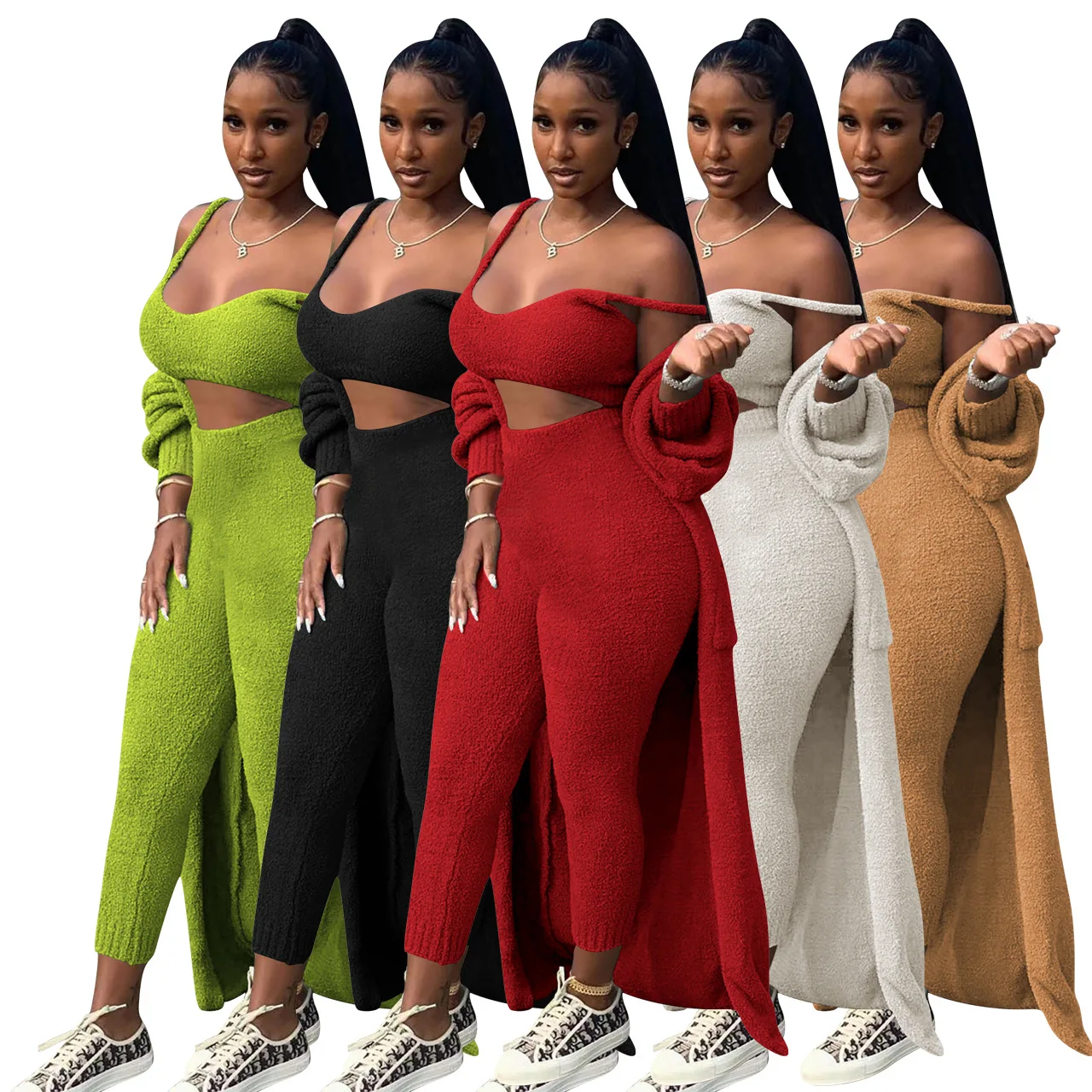 Long-sleeved women's best selling fashion sexy suspender cardigan three-piece trousers women's new 2023