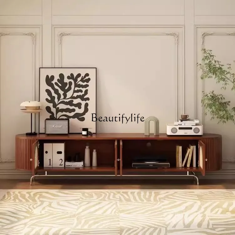 02-خزانة تلفزيون من الخشب الصلب الروطان شقة صغيرة إسكندنافية لغرفة المعيشة خزانة تلفزيون فرنسية من القرون الوسطى خزانة منزلية خزانة صوتية وبصرية