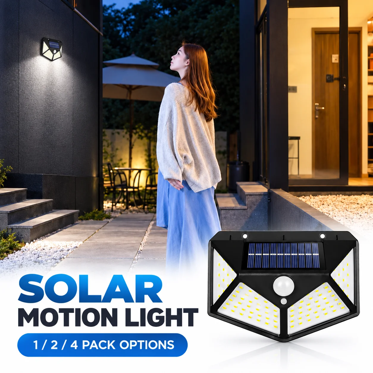 Solar Motion Sensor Wall Light, 3 Modes, 400mAh or 800mAh Battery, 1/2/4 Pack Options for Garden Porch Outdoor Lighting
