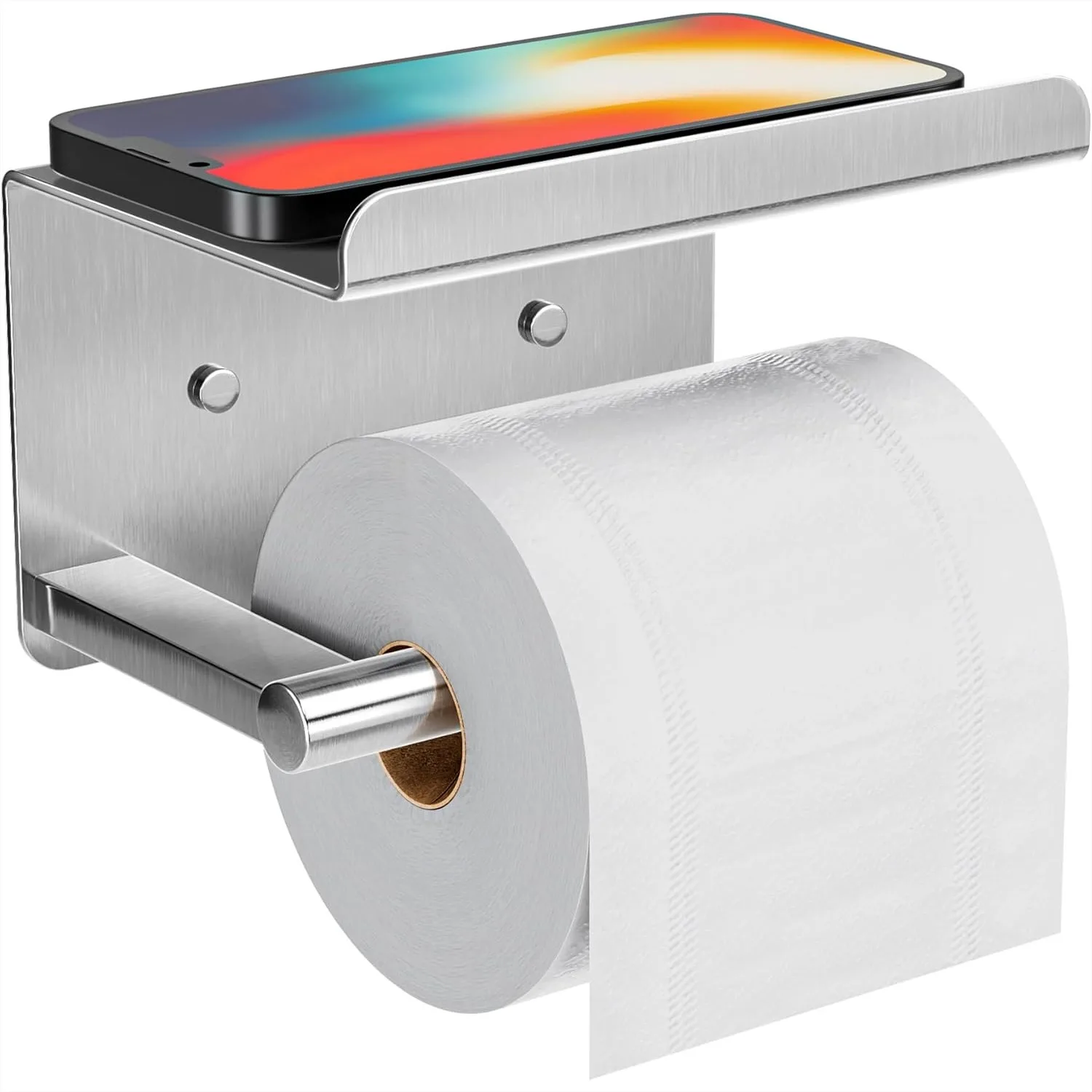 スマホ棚付きノードリルトイレットペーパーホルダー