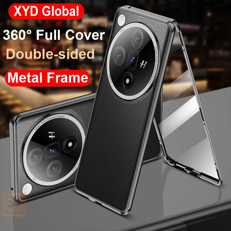 For Oppo Find X7 Ultra Case Tempered Glass 360 Flip Phone Case For Oppo Find X7 Ultra Cover Metal Leather Double Sided Covers