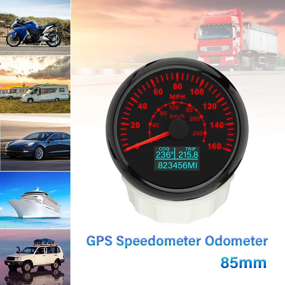 ELING 85mm GPS Speedometer KNOTS KM/H MPH with COG TRIP Total Mileage with 7 Colors Backlight 12V 24V for Car Truck SUV