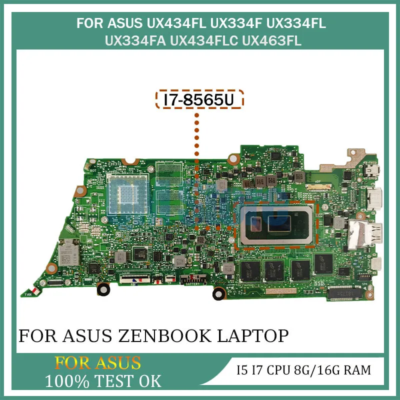 

For ASUS ZenBook 13 UX433F UX433FN UX433FA UX433 U4300F Laptop Motherboard I3 I5 I7 CPU 8G/16G RAM MX150/UMA Notebook Mainboard