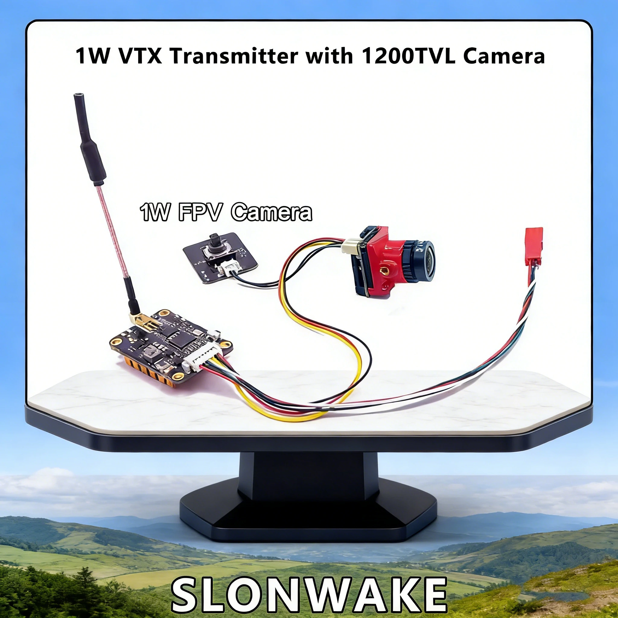 Système FPV 5,8 GHz, émetteur VTX à puissance réglable de 1000 mW, avec caméra FPV RC pour drones, dotée d'un capteur CMOS Starlight HD de 1/1,8'' et d'une résolution de 1200 TVL.