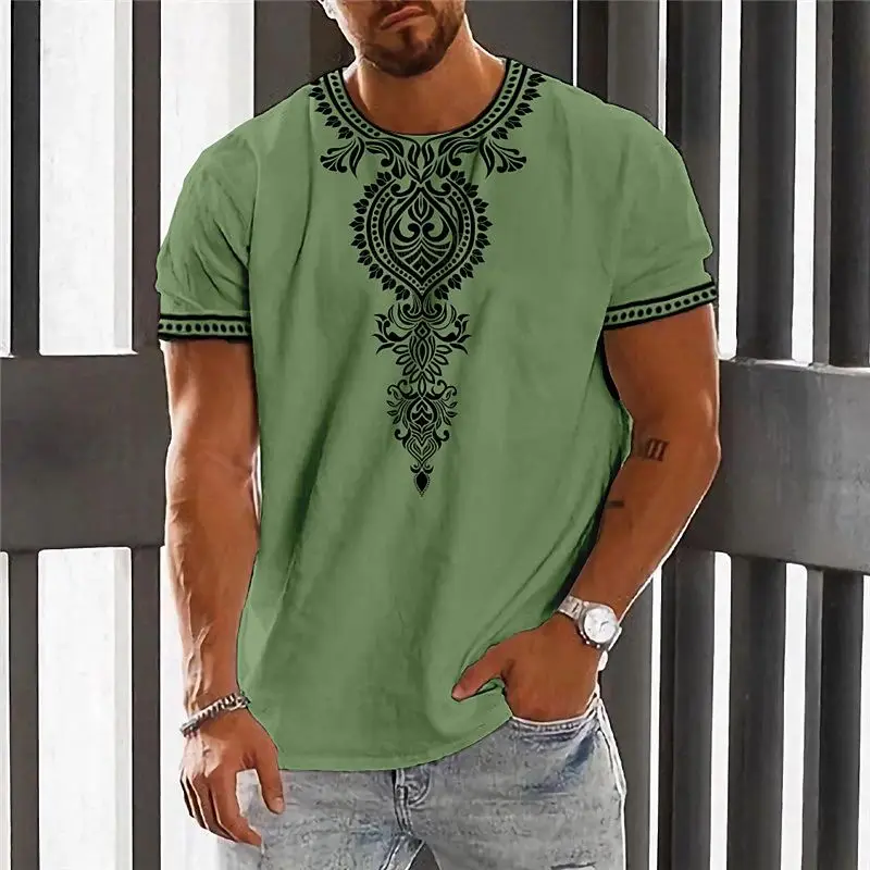 Camiseta étnica Vintage para hombre, ropa con estampado 3d, Tops de cuello redondo, camiseta de manga corta de gran tamaño, ropa de calle suelta de