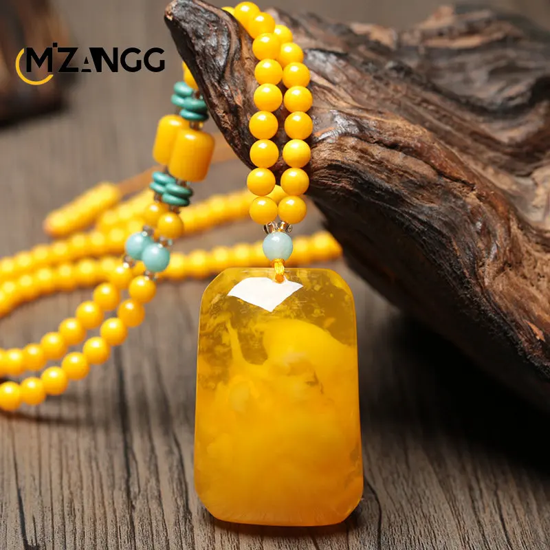 Amber Beeswax Drop Pendant Chicken Oil Yellow Old Beeswax No Matter Sign Sweater Chain Necklace Female Pendant