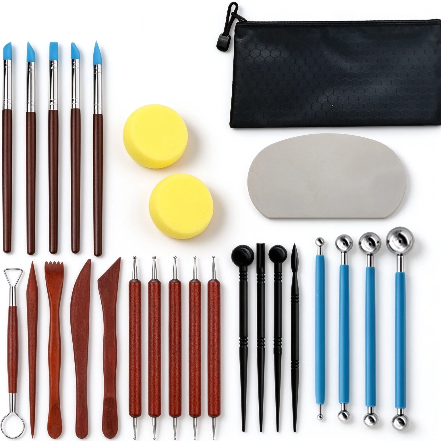 Clay Sculpting Tools Set, 30Pcs Pottery Modeling Carving Kit with Silicone Shapers, Wooden & Metal Detail Tools