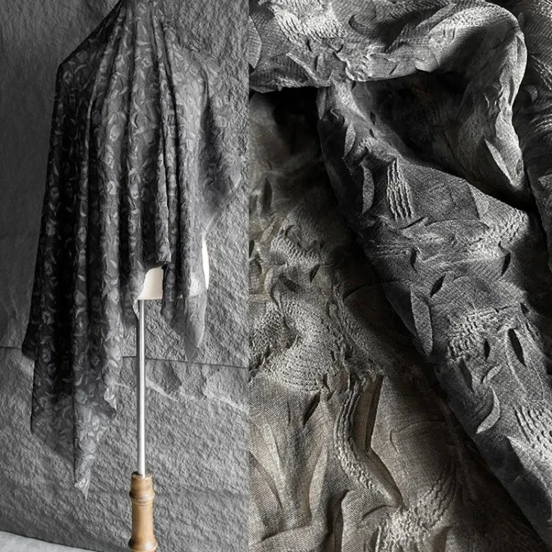 

Tie Dyed Thin Crepe Fabric Black Grey Retro Pleated Shirt Skirt Clothing Designer Fabric for Sewing Material Diy Cloth Per Meter