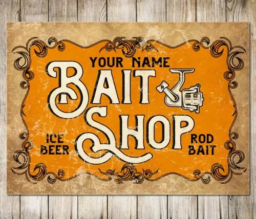 1pc Personalised Fishing Classic Sign Bait Shop Wall Rustic Home Decor Metal Plaque