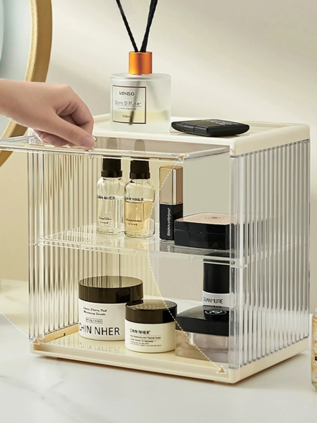 صندوق تخزين أكريليك لكبسولات القهوة وأكياس الشاي، منظف مكتبي مقاوم للغبار والماء، قابل للتركيب، مصنوع من مادة PET، مناسب للاس...