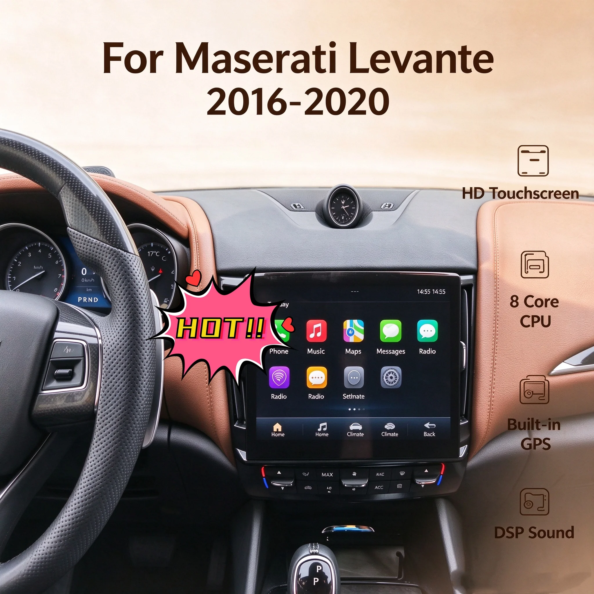 XR12.1 For Maserati Levante 2016-2020 Car Radio Android Screen Auto Carplay Multimedia Player Stereo Head Unit GPS Navigation