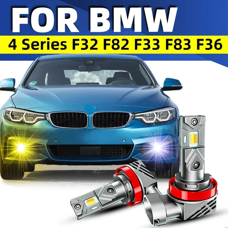 2x Car LED Front Fog Lights Bulbs Dual Colors Switchback White Yellow For BMW 4 Series F32 F82 F33 F83 F36 2013-2021 2018 2019