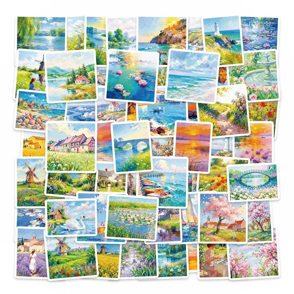 56Pcs Landscape Oil Painting Stickers, Creative Painted Scenery Decals Warm Travel View Decor for DIY Craft Giajar Sticker Store