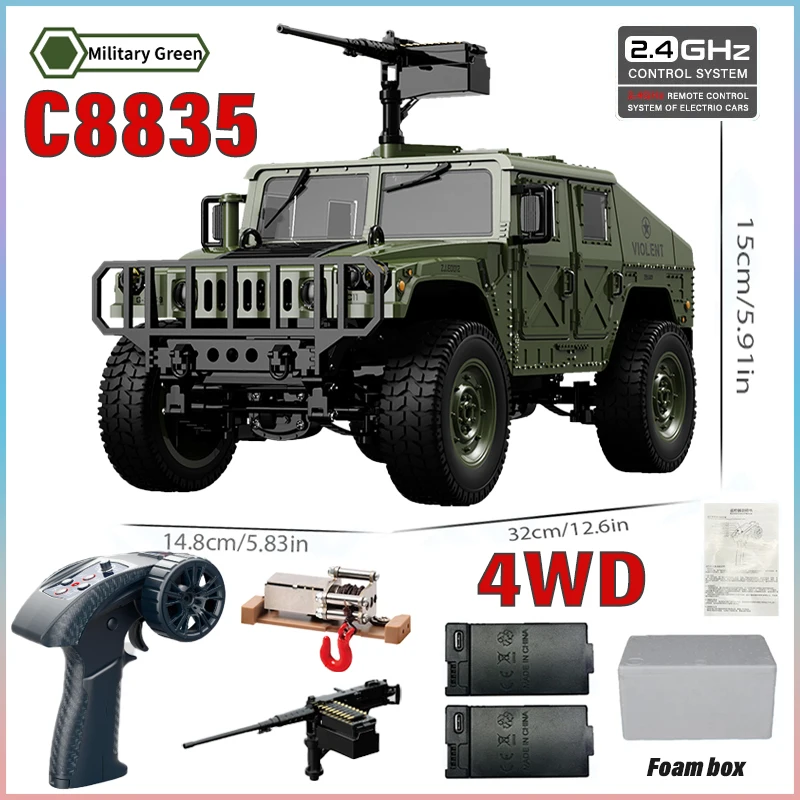 

C8835 1:14 2.4G RC Car Simulation 4x4 All-terrain Off-road Climbing Vehcile Remote Control Military Jeep Toy Best Gift for Kids