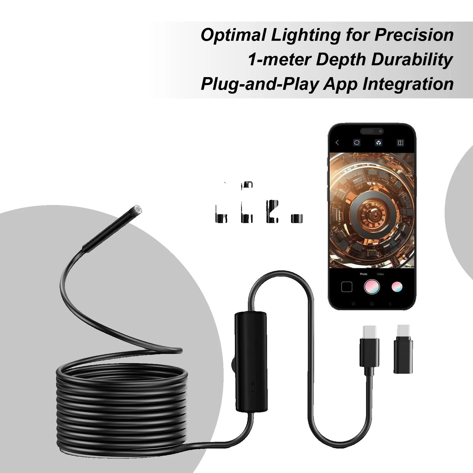 كاميرا المنظار للهاتف المحمول عالية الوضوح مع 8 أضواء LED كاميرا أنبوبية شبه صلبة لخط أنابيب إصلاح السيارات للهاتف #1