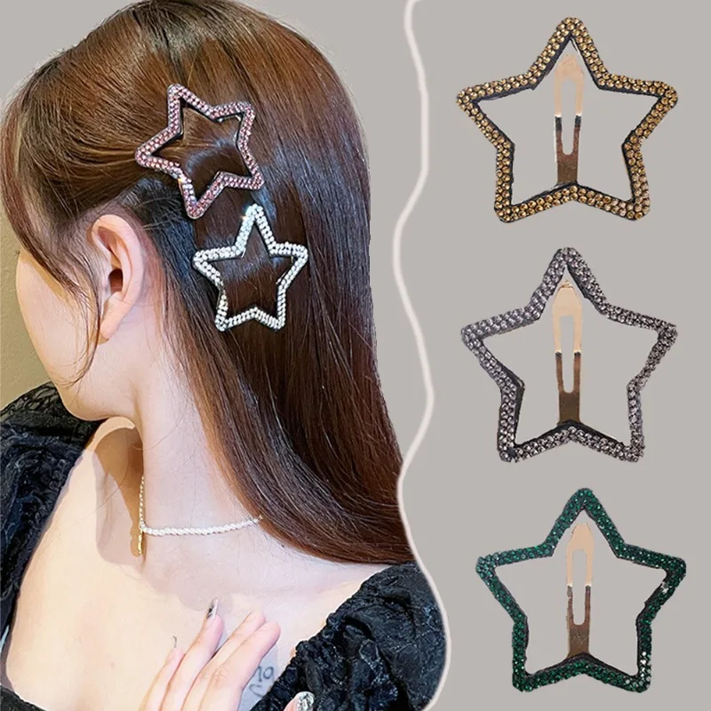 Shiny Rhinestone Star Hairpins Women Girls Fashion Sweet Hair Clips Daily Dating Hair Clips Elegant Hair Accessories Party Gifts