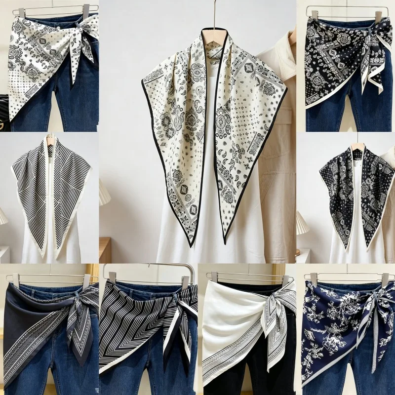 Summer Triangle Scarf Paisley Print Simulated Silk Cool Feeling Lightweight Breathable for Head Wrap Shoulder Shrug Casual Beach