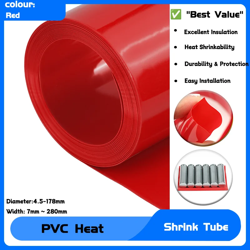

Width 7mm ~ 280mm Insulated Wrapping Sheath Film Cover for Battery Packs 1~20M PVC Heat Shrink Tube Red 18650 Battery Pack Wrap