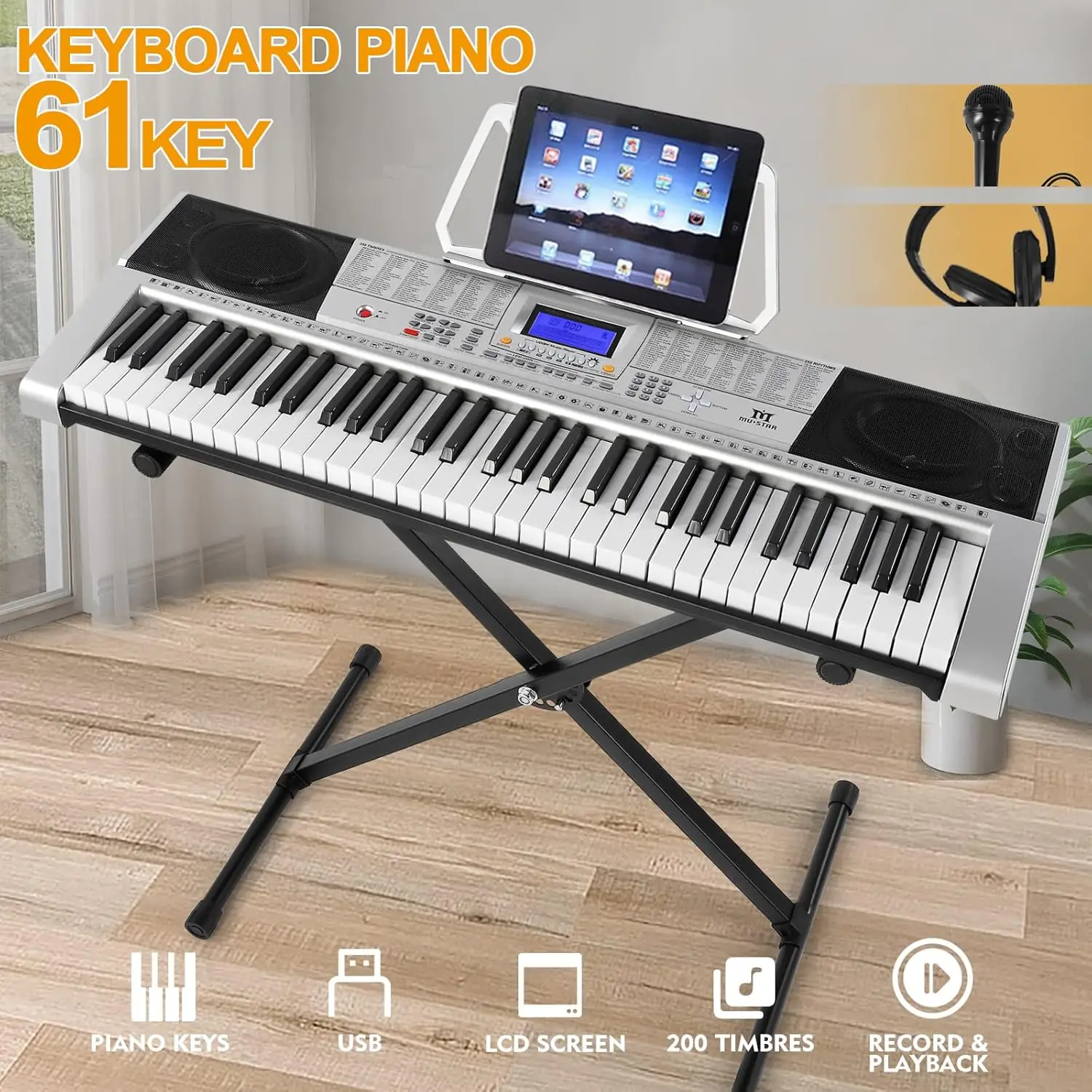 61 Key  Keyboard, MEKS-400 Electric  Keyboard with Lighted Up Keys, Learning Keyboards  for Beginners,  Stan