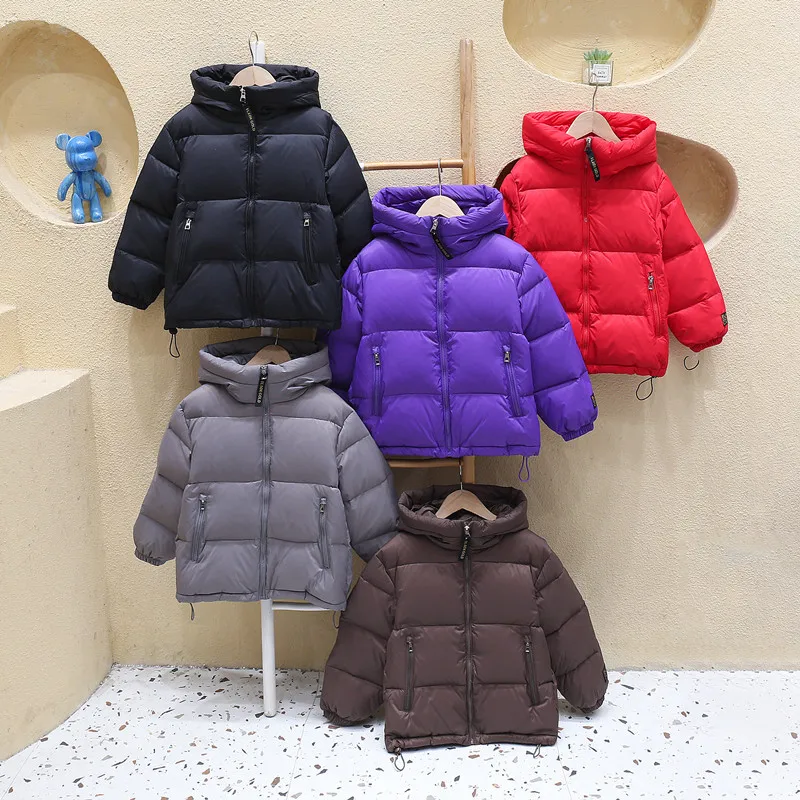 2024 Autumn Winter Children Solid Color White Duck Down Hooded Coat Korean Version Style Baby Boys Girls Thicken Zipper Outwear