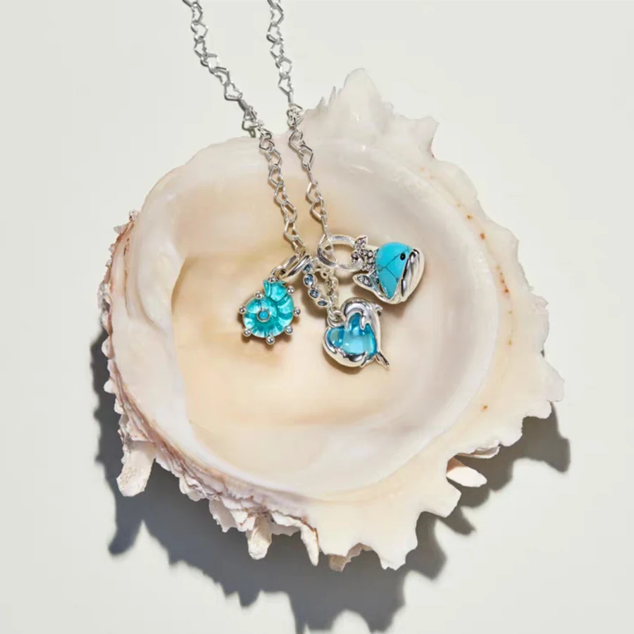 

DIY Jewelry Gifts Blue Murano Glass Dolphins Colorful Starfish Mini Turquoise-colored Whale Charm Beads Fit Original Bracelets