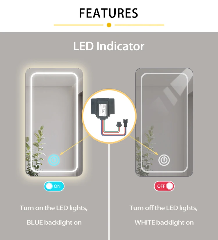Hochwertiger 12V 5A Ein-Knopf-Smart-LED-Spiegel-Touchsensor-Schalter mit Antibeschlagfunktion für Badezimmerspiegel – Detail 4