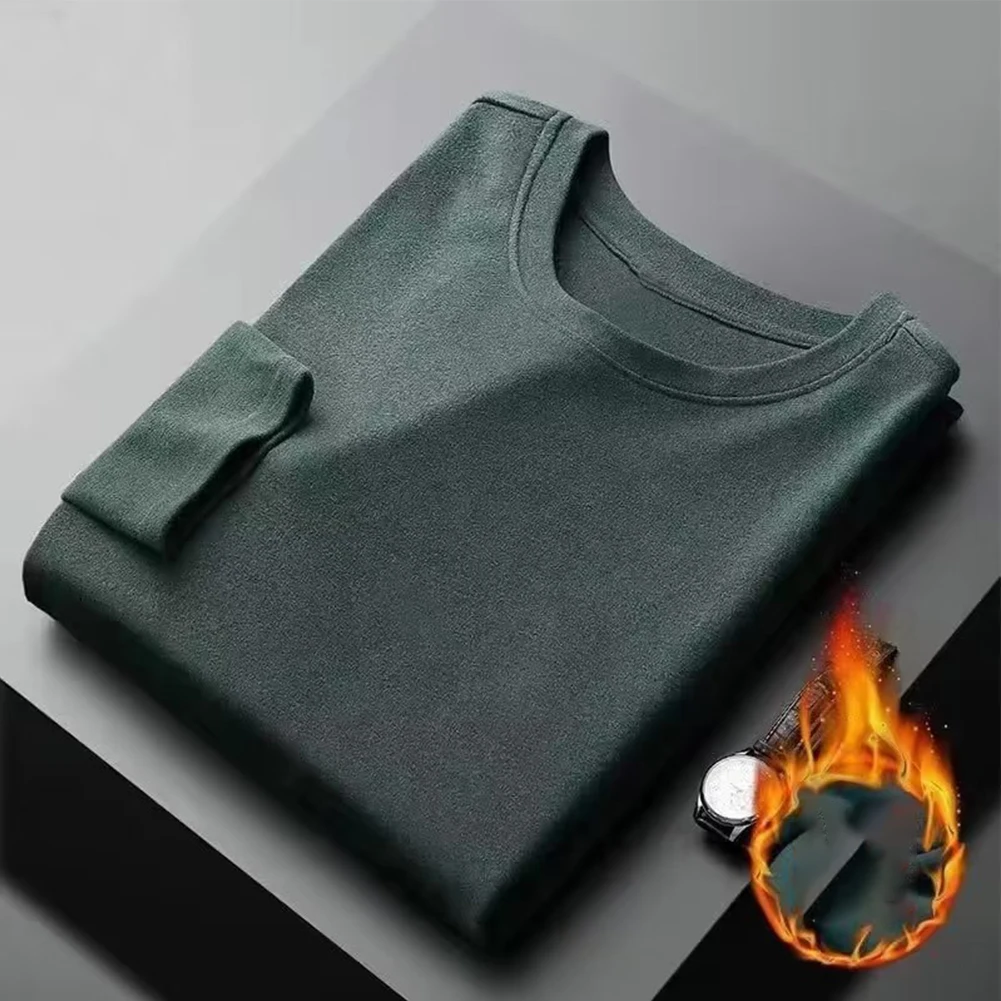 Mens Casual Slim Undershirt Thicken Top Round Neck Long Sleeve Pullover T-Shirt Winter Thermo Underwear Elastic Clothing Pajamas