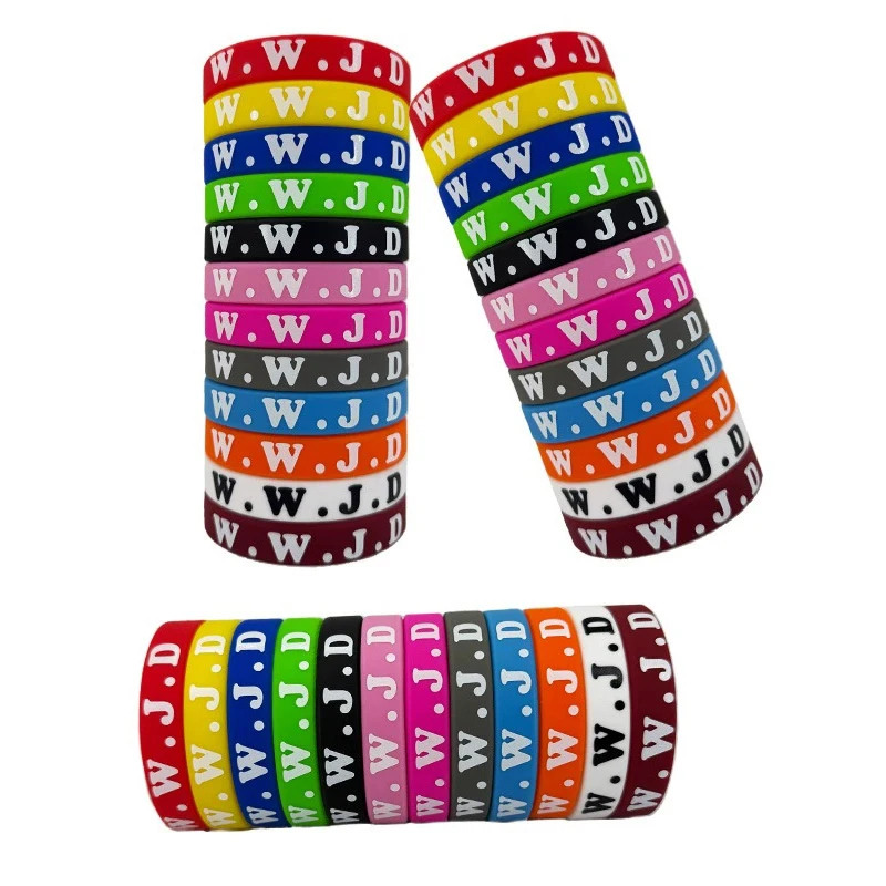 12/24Pcs WWJD Silicone Bracelets Colorful What Would Jesus Do Silicone Wristbands For Men Women Party Favors Christian Jesus