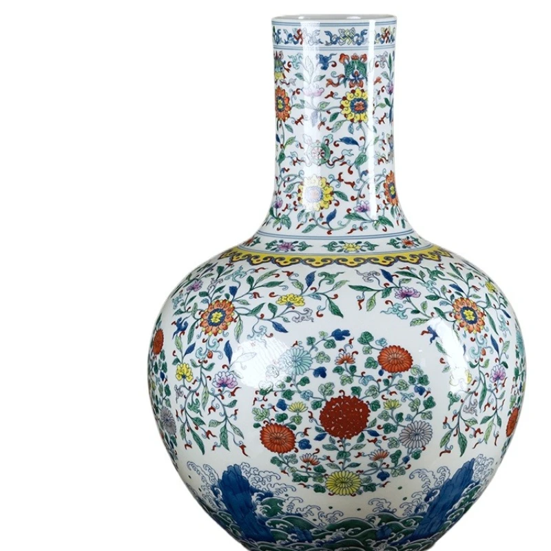 Jingdezhen ceramic vase, hand-painted group chrysanthemum celestial ball vase flower arrangement