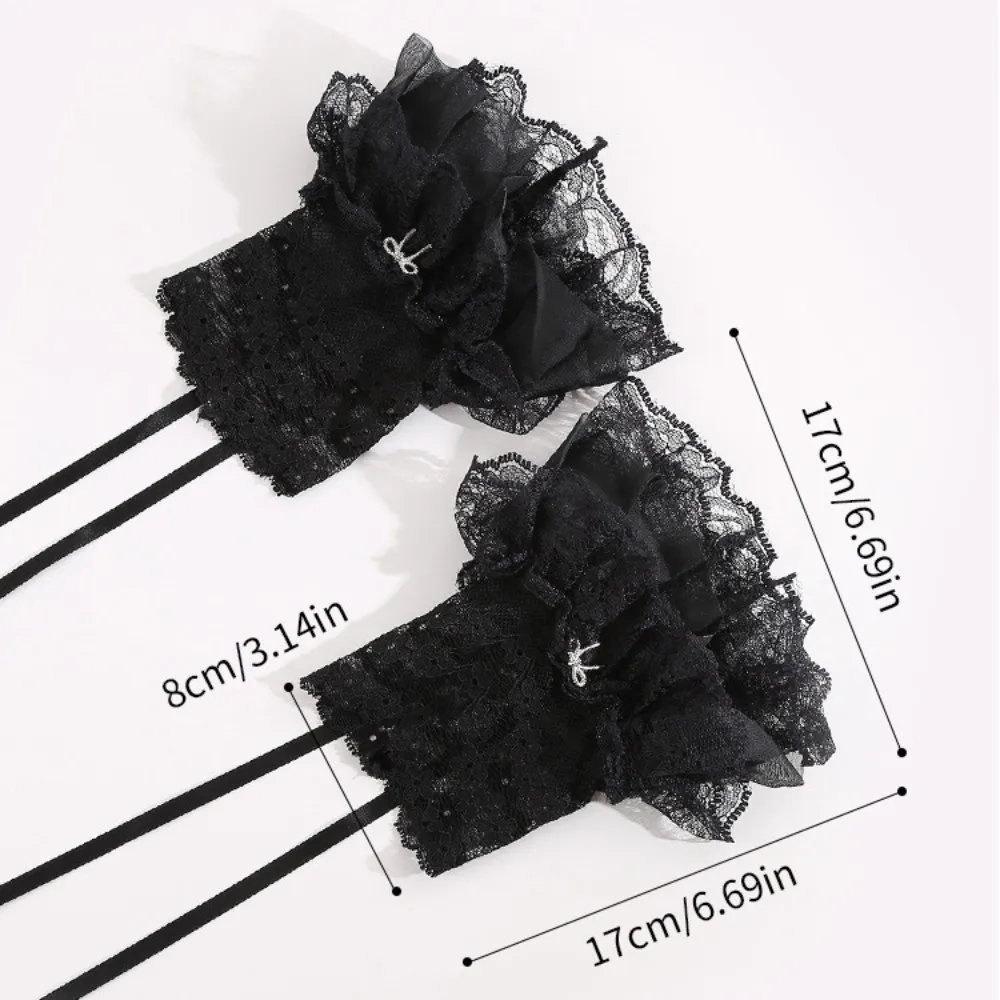 1 زوج أسود/أبيض أصابع قفازات الأزهار الدانتيل مطاطا لوليتا قفازات تكدرت تصميم اليد كم