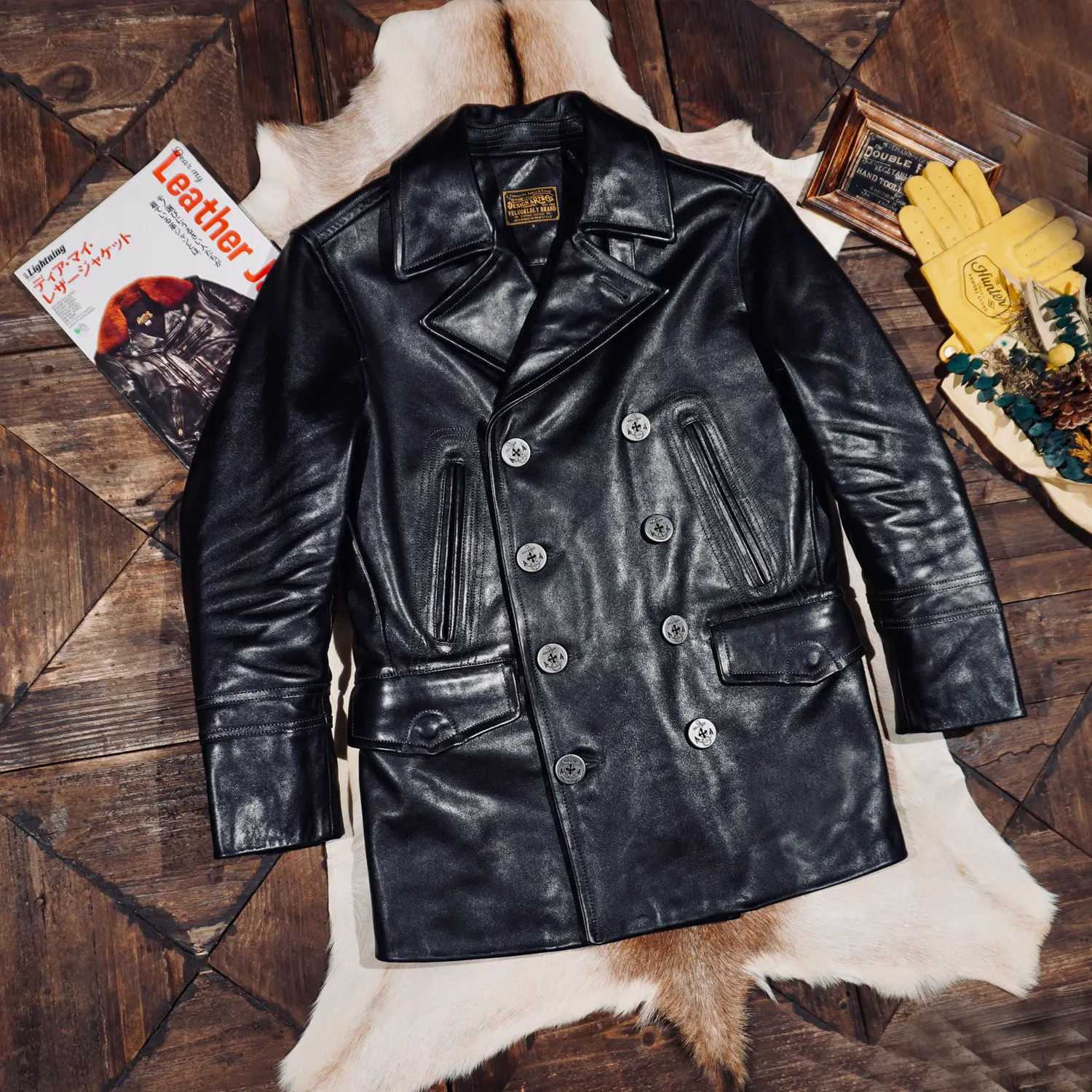 Heavy American Vintage Classic Churchill Coat Double-breasted 740 Full Vegetable Tanned Horse Leather Jacket