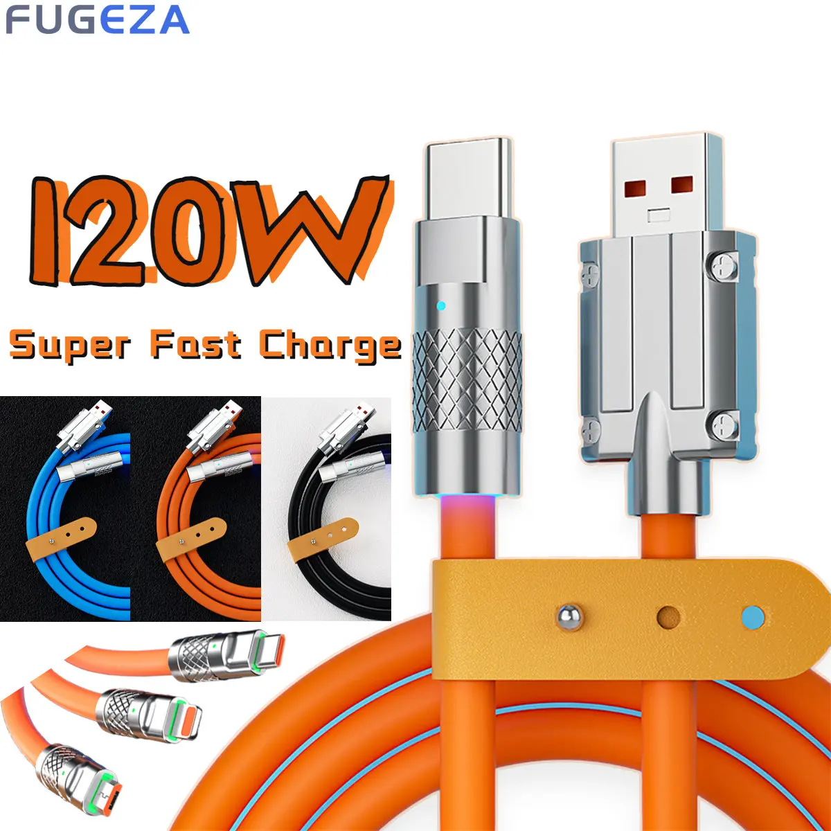 FUGEZA 120W 6A Super Fast Charge Liquid Zinc Alloy Cable Type-C Silicone USB Cable For  Xiaomi Huawei Samsung Data Line